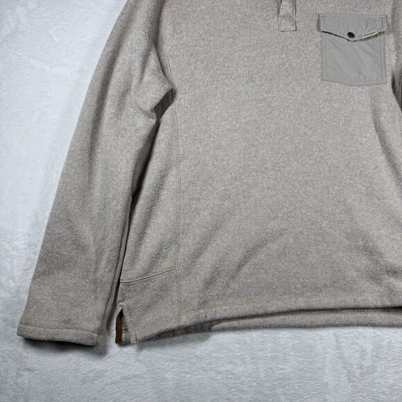 Woolrich 1/4 Snap Pullover Sweater Mens Medium Pocket Knit Sweater Neutral Beige - Picture 3 of 15